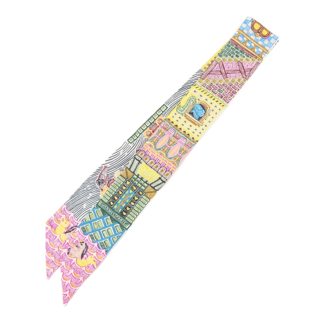 Hermes Twilly Silk Scarf Multicolor Made in France: Hermes Twilly Silk Scarf Multicolor Made in France Hermes Twilly scarf in silk with a multicolor design and black/white accents. It is a women's regular-size scarf made in France and comes with a stor