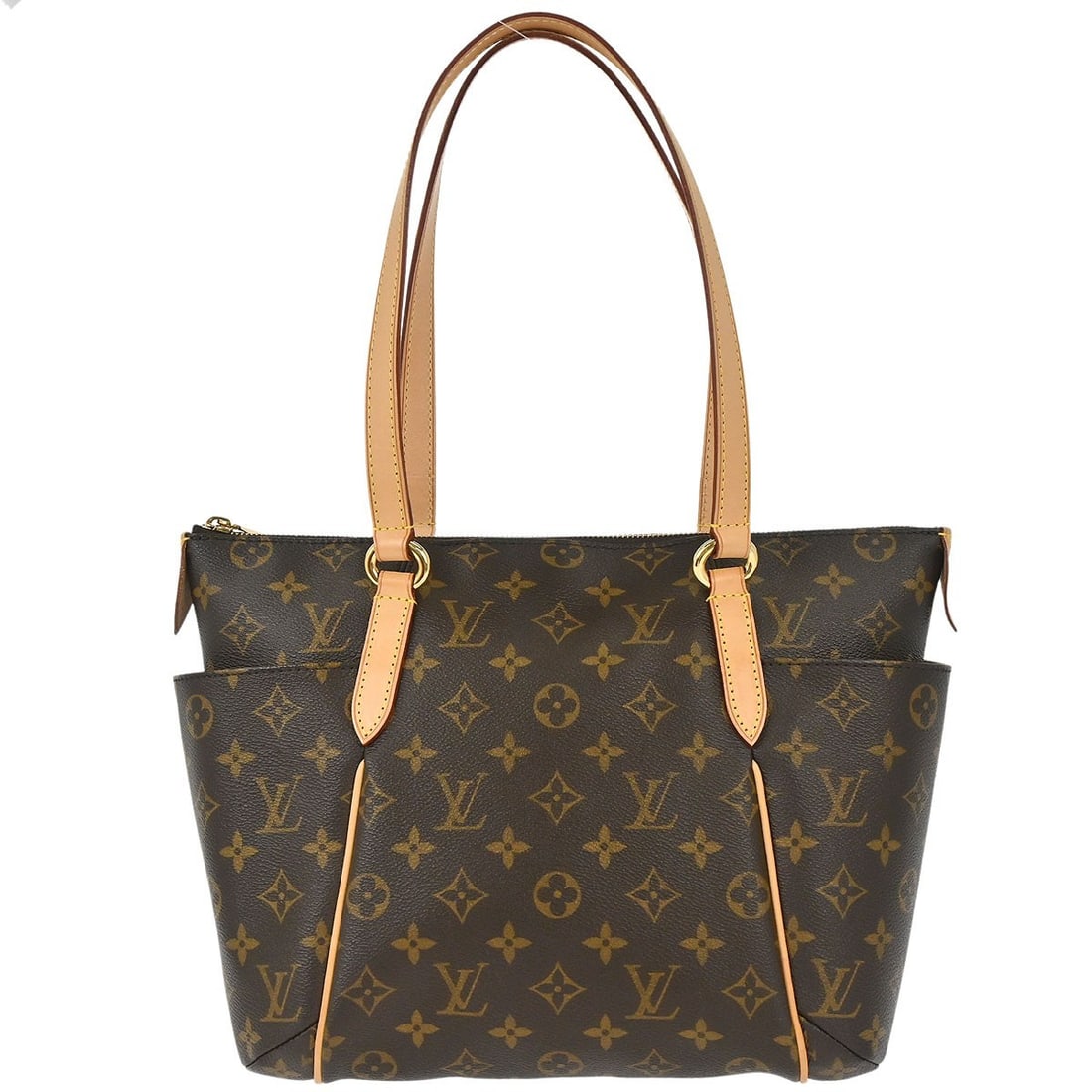 Louis Vuitton Totally PM Monogram Canvas Tote M56688: Louis Vuitton Totally PM Monogram Canvas Tote M56688 Louis Vuitton Totally PM tote handbag in brown Monogram canvas with leather trim and double beige handles. This zip-top tote features gold-color ha