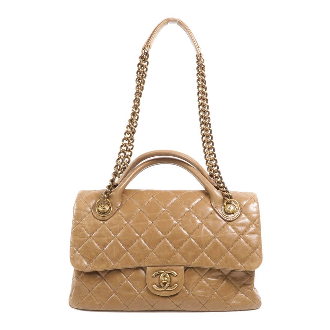 CHANEL CC 2 Way Shoulder Bag Brown Calfskin Leather GHW: CHANEL CC 2 Way Shoulder Bag Brown Calfskin Leather GHW CHANEL 2-way chain shoulder bag in brown calfskin (cowhide) leather. Designed for women, it features a turn lock closure, one outside open pocke