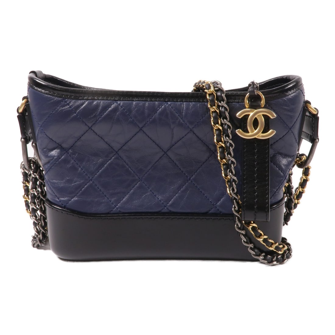 CHANEL Gabrielle Small Calfskin Shoulder Bag Black Navy: CHANEL Gabrielle Small Calfskin Shoulder Bag Black Navy CHANEL CC Gabrielle Small Chain Shoulder Bag in calfskin leather, presented in black and navy tones. This shoulder bag features a compact silhou