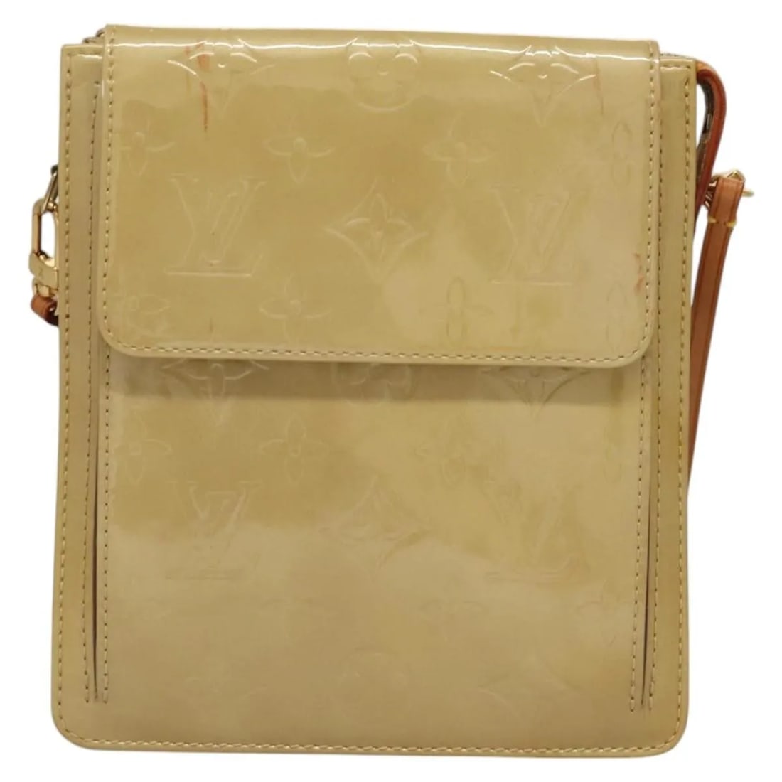 Louis Vuitton Mott beige Monogram Vernis patent leather bag: Louis Vuitton Mott beige Monogram Vernis patent leather bag This Louis Vuitton Mott Handbag features the iconic Monogram Vernis design in beige patent leather. Made in France, it is tailored for women