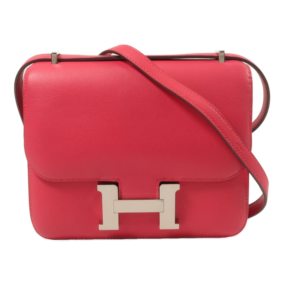 Hermes Constance Mini Swift Leather Shoulder Bag Rose Extreme PHW: Hermes Constance Mini Swift Leather Shoulder Bag Rose Extreme PHW Hermes Constance Mini shoulder bag in Swift leather and calfskin, presented in Rose Extreme x Pink x Rose Extremt. It features a flap 