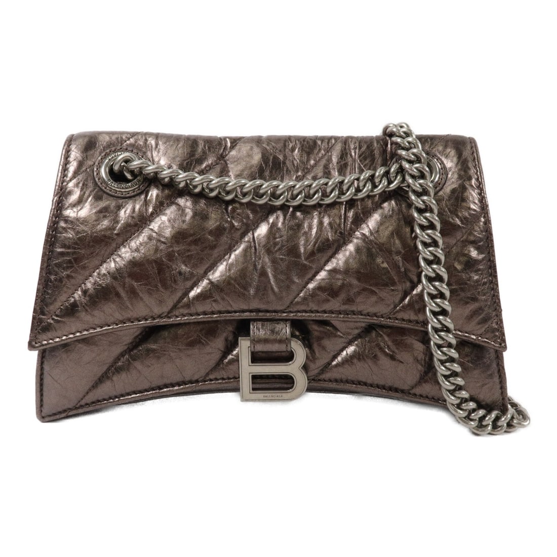 Balenciaga Small Crush Quilted Calfskin Shoulder Bag Chain Strap: Balenciaga Small Crush Quilted Calfskin Shoulder Bag Chain Strap A Balenciaga Small Crush Chain Quilted Shoulder Bag in calfskin cowhide, presented in OtherxBronze color. It features a quilted design,