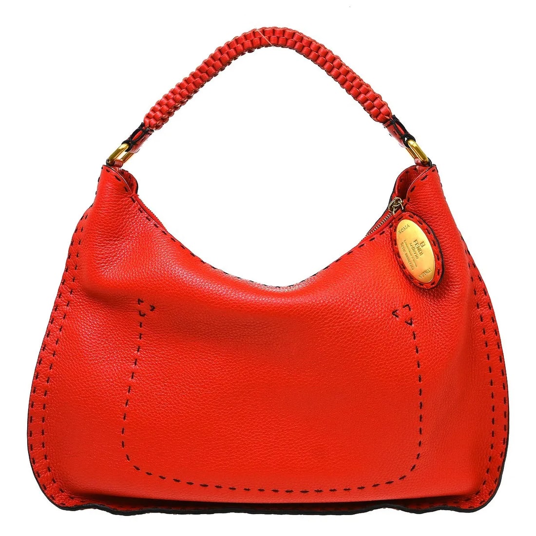 Fendi Selleria Logo Hobo Red Leather Handbag: Fendi Selleria Logo Hobo Red Leather Handbag Fendi Selleria Logo Hobo is a women's hobo bag crafted in leather and presented in red. It measures 42 cm x 29 cm x 9 cm and was made in Italy. Condition i