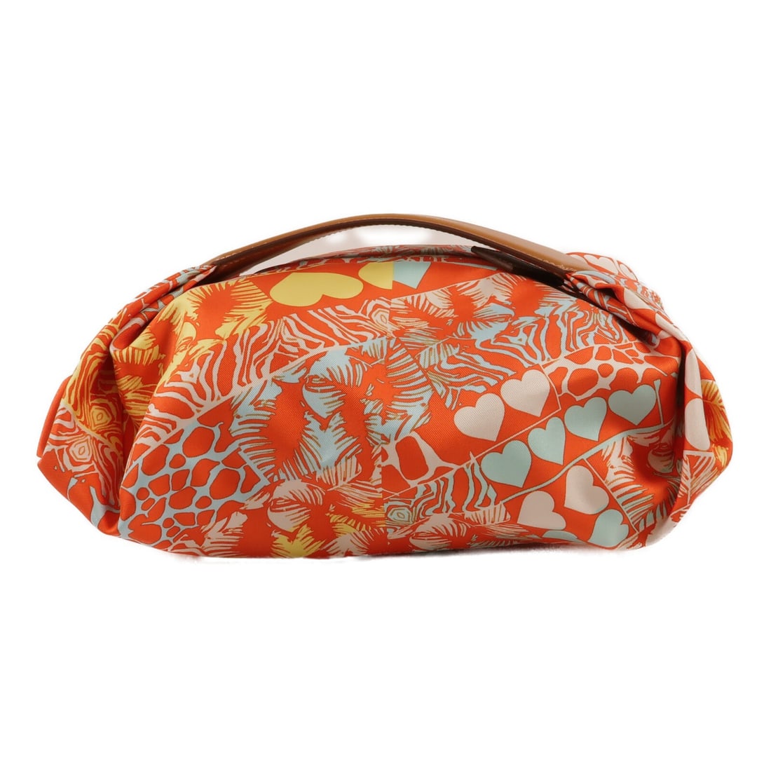 Hermes Balusoie Silk Handbag PHW Capucine Bleu Zephyr: Hermes Balusoie Silk Handbag PHW Capucine Bleu Zephyr Hermes PHW Balusoie handbag in silk, presented in Capucine and Bleu Zephyr. This women's regular-size handbag is made in France and comes with sto