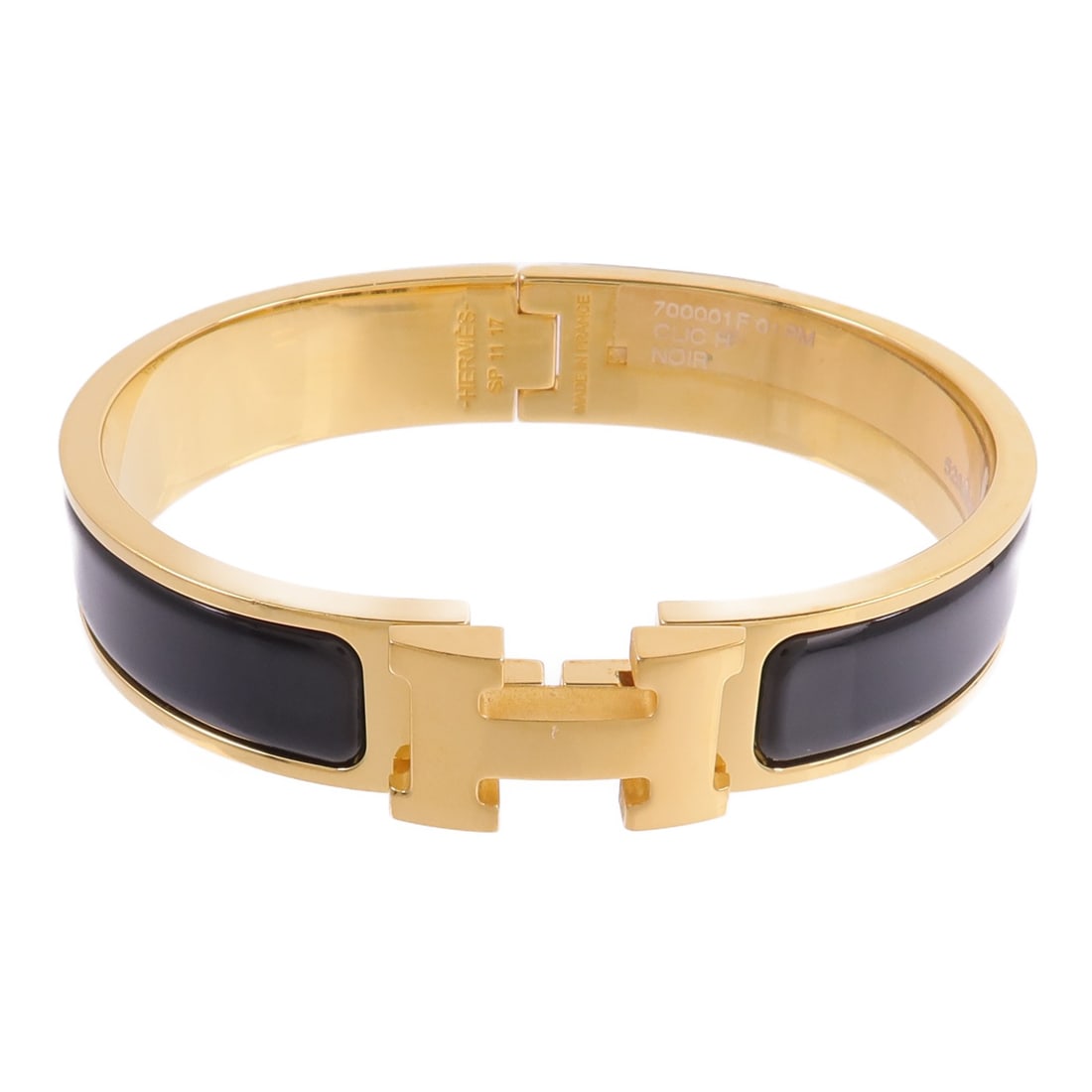 Hermes Clic H enamel metal bracelet noir black gold tone (1 of 9)