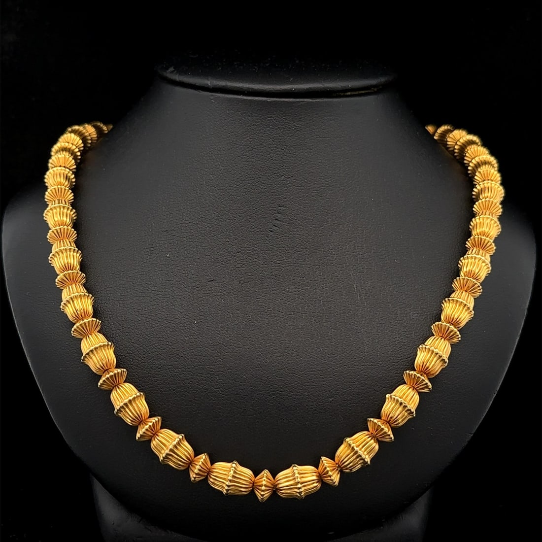 Ilias Lalaounis 18k Yellow Gold Bead Necklace and Bracelet Set: Ilias Lalaounis 18k Yellow Gold Bead Necklace and Bracelet Set Elevate your jewelry collection with this stunning Designer Ilias Lalaounis Solid 18k Yellow Gold Bead Necklace and Bracelet Set. Expertl