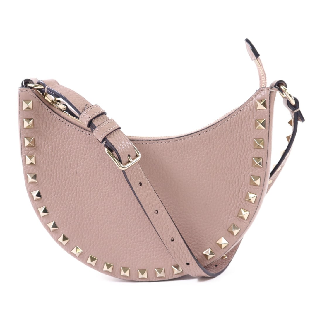 Valentino Mini Rockstud Pink Calfskin Shoulder Bag 6W2P0A17VSH: Valentino Mini Rockstud Pink Calfskin Shoulder Bag 6W2P0A17VSH Valentino Mini Rockstud Hobo shoulder bag in pink calfskin (cowhide) with gold-tone hardware. It is a women's regular-size shoulder bag m
