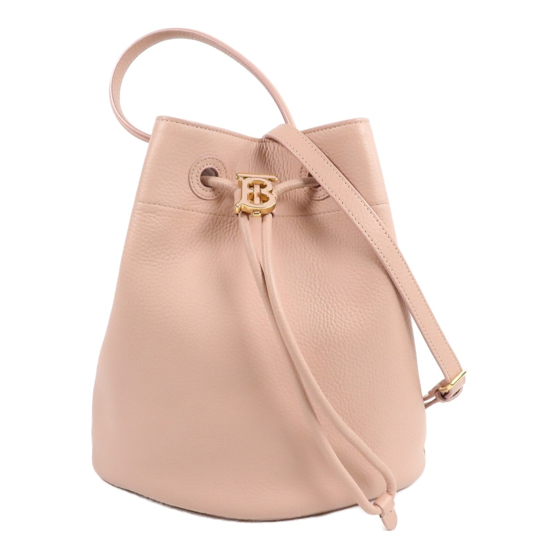 Burberry calfskin bucket bag pink with shoulder strap and drawstring: Burberry calfskin bucket bag pink with shoulder strap and drawstring A BURBERRY 2-way drawstring bucket bag in pink calfskin leather. It features a shoulder strap and a top handle, with one inside ope
