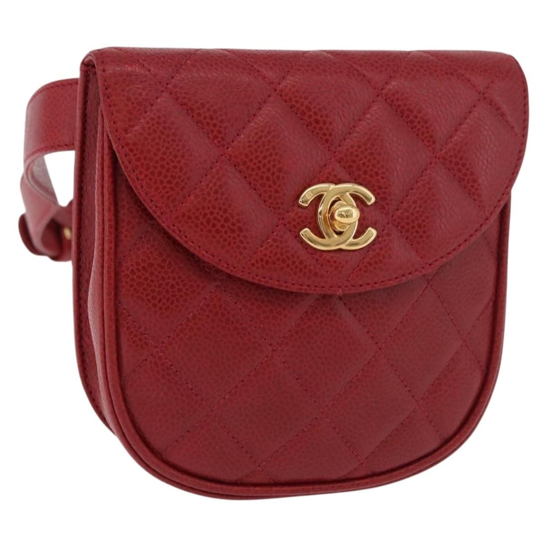 CHANEL Caviar Skin Waist Bag Red with Gold CC: CHANEL Caviar Skin Waist Bag Red with Gold CC CHANEL waist bag in red Caviar Skin with gold-tone exterior details, made in Italy. It comes with a dust bag and guarantee card. The item is described as 