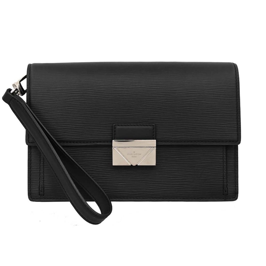Louis Vuitton Pochette Thames Black Epi Leather Clutch M42742: Louis Vuitton Pochette Thames Black Epi Leather Clutch M42742 Louis Vuitton Pochette Thames clutch bag in black Epi leather. This women's small clutch features an exterior pocket along with an organiz