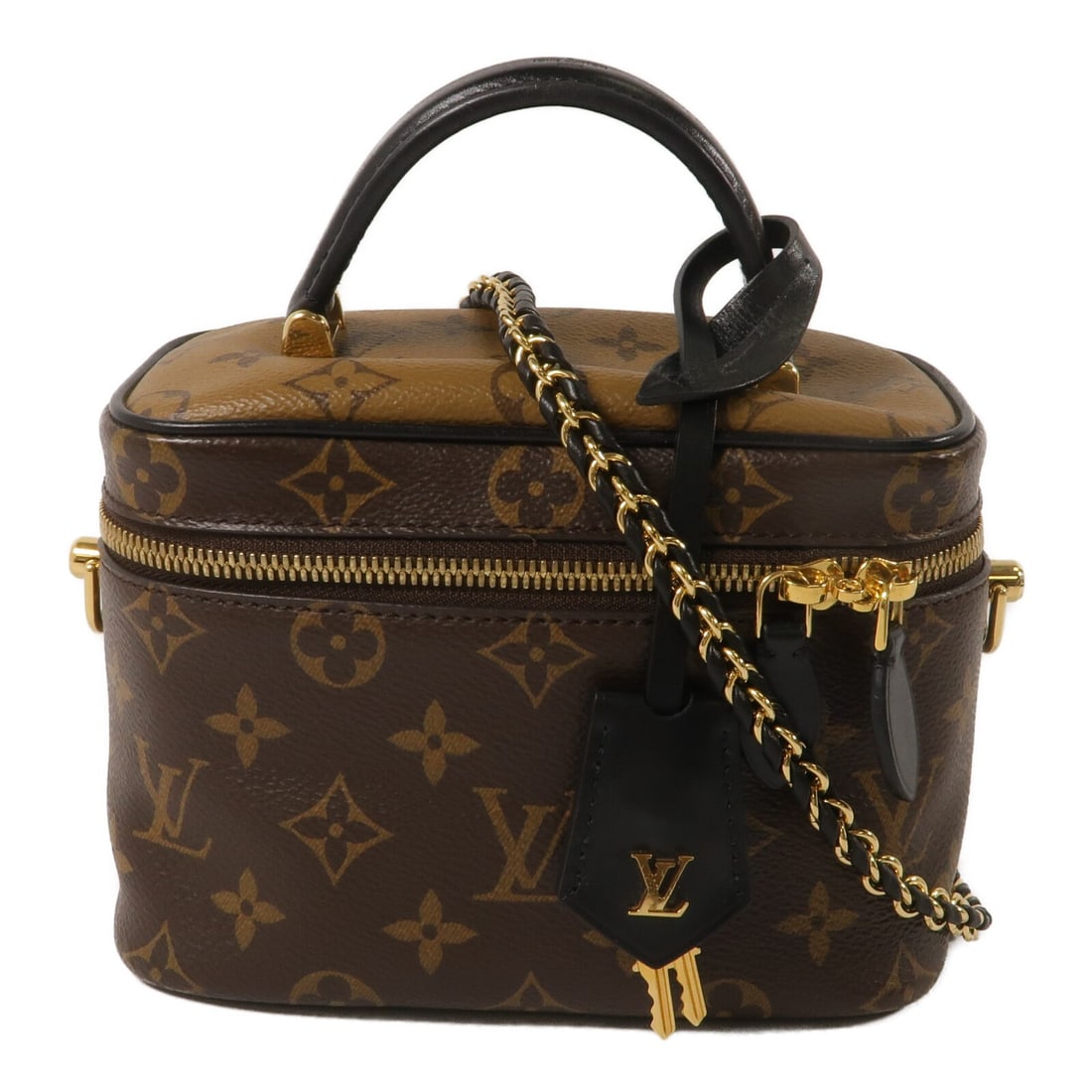 Louis Vuitton Vanity PM M45165 2 Way Bag Monogram Reverse Brown: Louis Vuitton Vanity PM M45165 2 Way Bag Monogram Reverse Brown Louis Vuitton Vanity PM 2 Way Shoulder Bag in Brown Monogram Reverse and PVC coated canvas. This women's regular-size bag is made in Fra