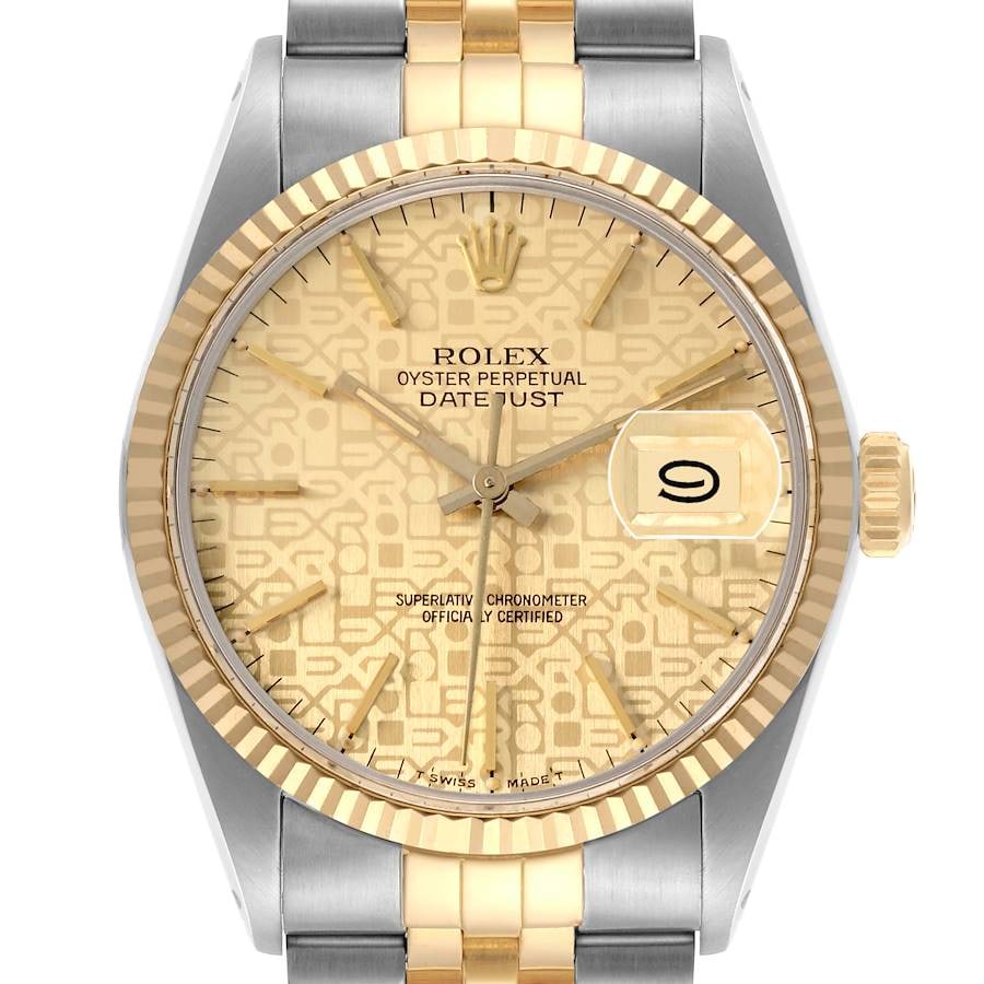 Rolex Datejust 16013 Gold Anniversary Dial Aftermarket Jubilee Bracelet: Rolex Datejust 16013 Gold Anniversary Dial Aftermarket Jubilee Bracelet This Rolex Datejust features a Gold Anniversary dial and is paired with an aftermarket Jubilee bracelet. The watch includes a fl