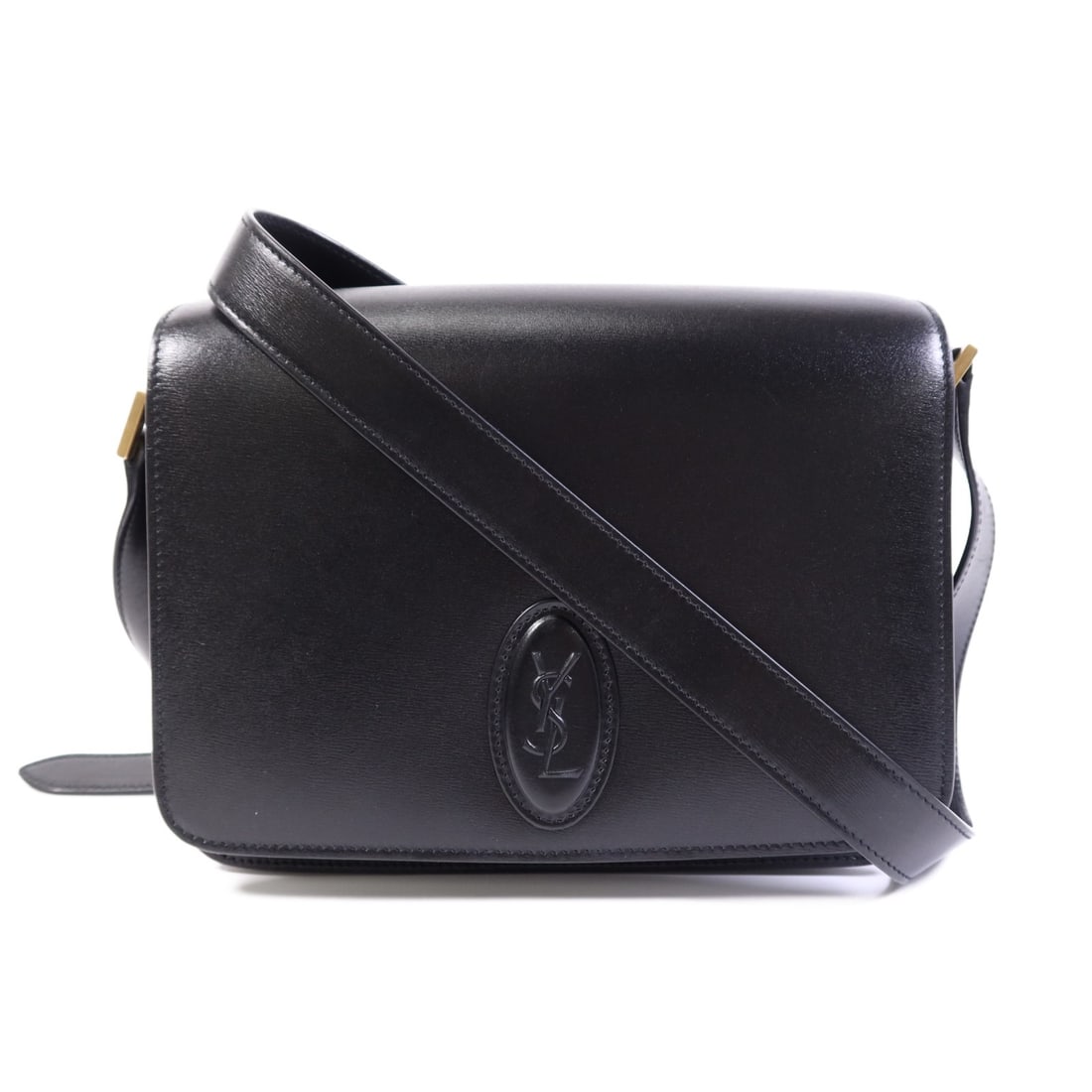 Black Calfskin Shoulder Bag SAINT LAURENT YSL: Black Calfskin Shoulder Bag SAINT LAURENT YSL Saint Laurent YSL shoulder bag in black calfskin (cowhide) leather with gold-tone hardware. It features a shoulder strap with an adjustable drop, a magnet