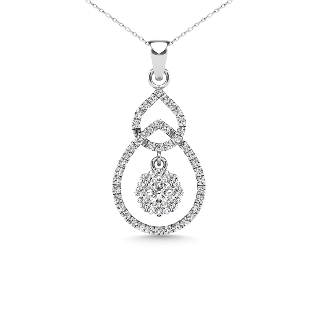 Diamond 1/3 Ct.Tw. Fashion Pendant in 14K White Gold: Diamond 1/3 Ct.Tw. Fashion Pendant in 14K White Gold 14k White Gold Stone Color: H-i Stone Clarity: I1 Unless otherwise specified, pendants that include a chain are paired with our standard 18-inch le