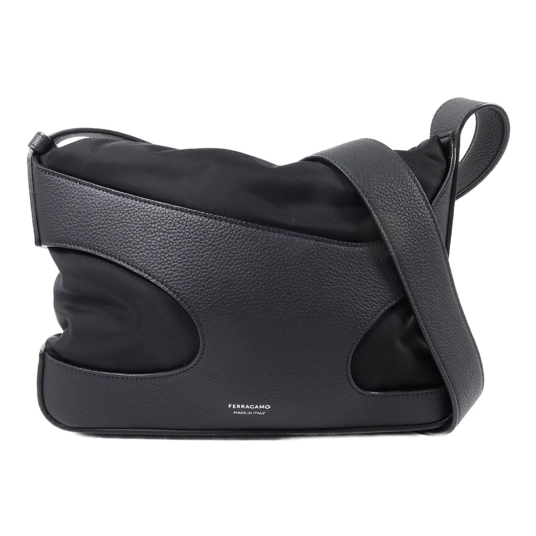 Black Nylon Calfskin Shoulder Bag Salvatore Ferragamo Cut Out SHW (1 of 15)
