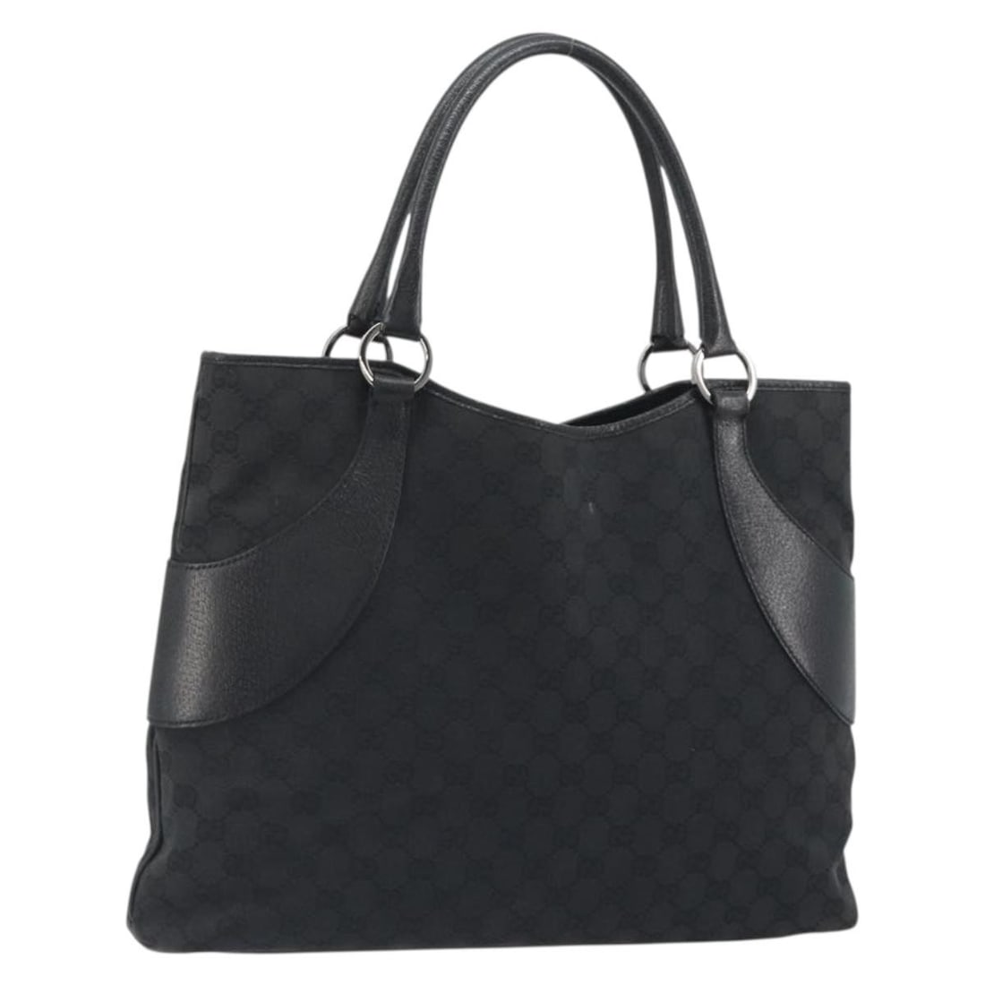 Gucci 113016 GG Canvas Tote in Black with Silver Tone: Gucci 113016 GG Canvas Tote in Black with Silver Tone This Gucci tote bag is crafted in GG canvas with a black and silver color scheme. It features a tote bag style, was made in Italy, and is identifi