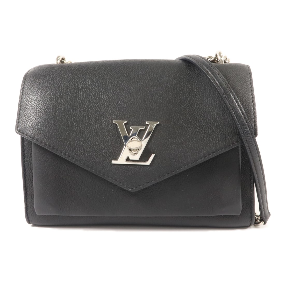 Louis Vuitton Mylockme M51418 Shoulder Bag Black Calfskin: Louis Vuitton Mylockme M51418 Shoulder Bag Black Calfskin The Louis Vuitton Mylockme Shoulder Bag is crafted from calfskin leather in black. It features a turn lock closure, one outside zip pocket, tw