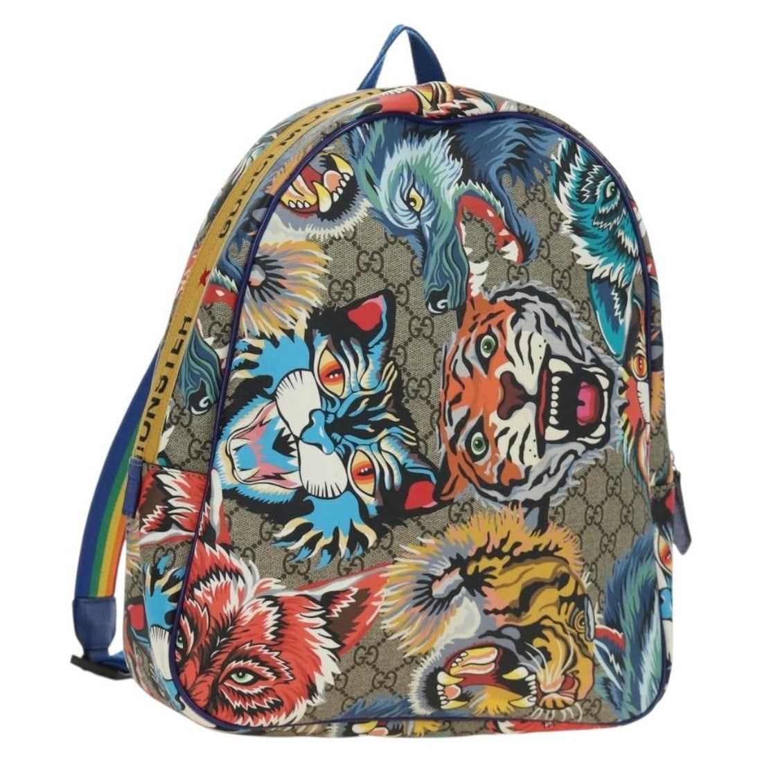 Gucci 501976 Beige Silver PVC Leather Backpack: Gucci 501976 Beige Silver PVC Leather Backpack Gucci women's backpack in beige and silver PVC leather with GG canvas. Made in Italy, this backpack includes a dust bag and is described in excellent con