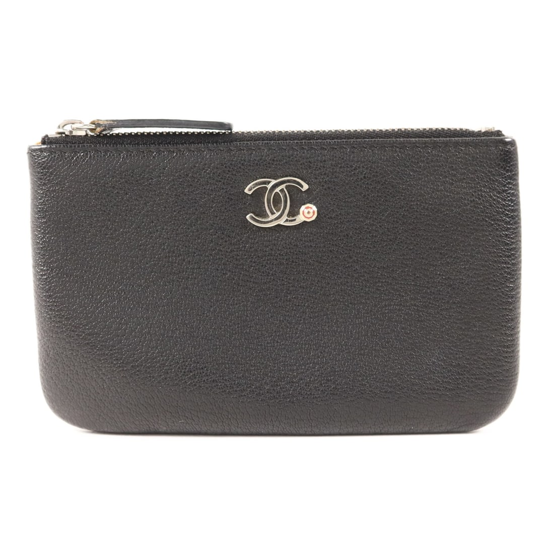 CHANEL Mini Pouch Black Calfskin CC SHW: CHANEL Mini Pouch Black Calfskin CC SHW A CHANEL CC SHW mini pouch in black calfskin leather. The pouch is described as having a fastener and comes with a hologram sticker and guarantee. Condition is 