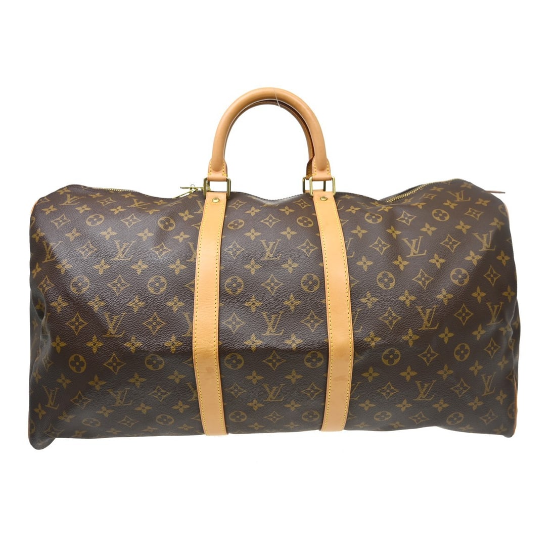 Louis Vuitton Keepall 55 Monogram Duffle Bag M41424 France: Louis Vuitton Keepall 55 Monogram Duffle Bag M41424 France Louis Vuitton Keepall 55 travel handbag in Monogram canvas and leather, styled as a vintage duffle bag with a zip closure and double leather 