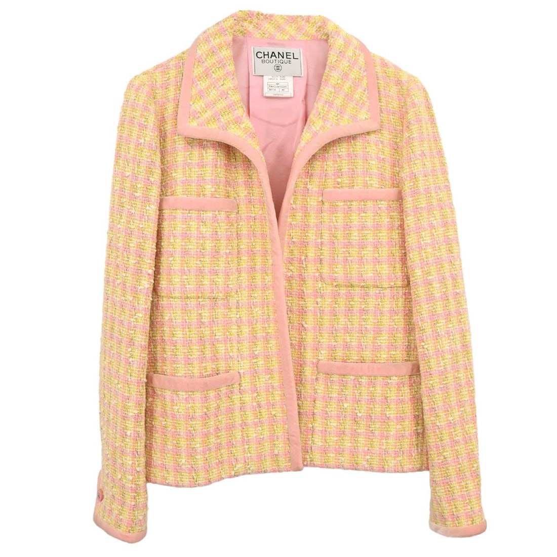 Vintage Chanel Tweed Jacket Yellow Long Sleeve Size 40 (1 of 12)