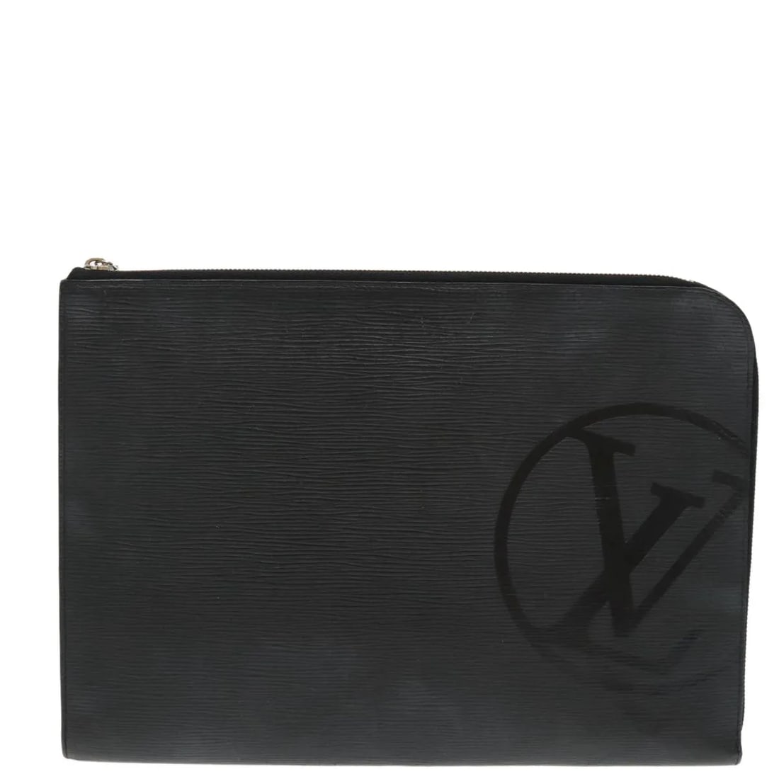 Black Epi Leather Pochette Jour Clutch by Louis Vuitton Unisex: Black Epi Leather Pochette Jour Clutch by Louis Vuitton Unisex The Louis Vuitton Pochette Jour Initials clutch is crafted from black Epi leather and designed for unisex use. This versatile accessory f