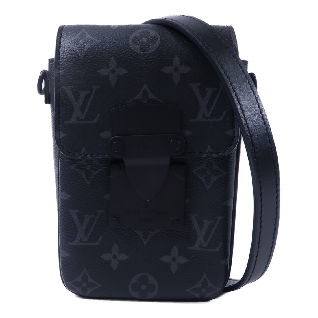 Louis Vuitton M82252 LV S Lock Vertical Shoulder Bag Monogram Eclipse: Louis Vuitton M82252 LV S Lock Vertical Shoulder Bag Monogram Eclipse Louis Vuitton LV S-Lock Vertical Shoulder Bag, model M82252, in Monogram Eclipse Black. It is made from Monogram and PVC coated ca