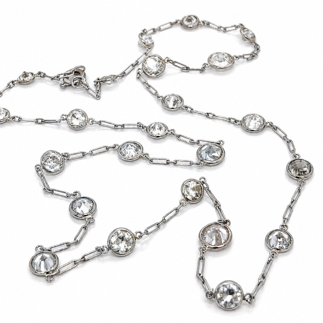 Platinum Diamond by the Yard Necklace 23 European Cut Stones 20 In (1 of 1)