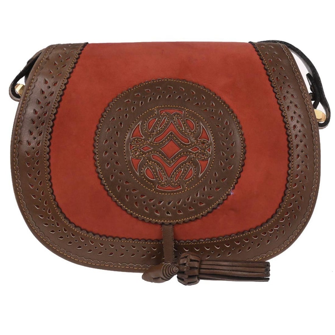 Loewe Sevilla Collection Small Orange Suede Leather Shoulder Bag: Loewe Sevilla Collection Small Orange Suede Leather Shoulder Bag Loewe Sevilla Collection shoulder bag in orange suede and leather with the Anagram design. This small women's bag features a leather sh