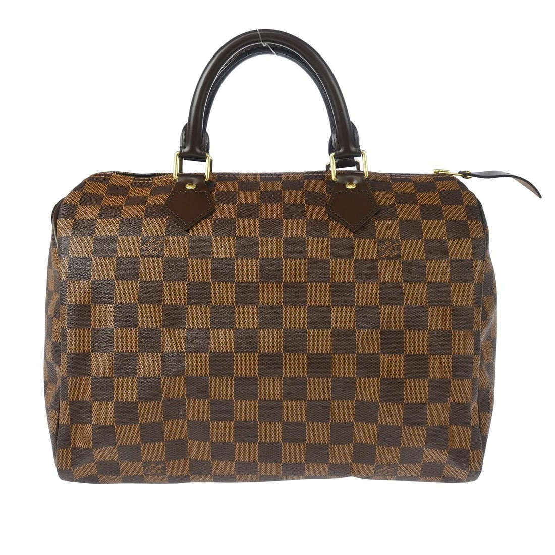 Louis Vuitton Speedy 30 Damier Ebene Leather Canvas Satchel N41531: Louis Vuitton Speedy 30 Damier Ebene Leather Canvas Satchel N41531 Vintage Louis Vuitton Speedy 30 handbag in Damier Ebene canvas with leather trim and double handles. This zip-top duffle-style bag fe