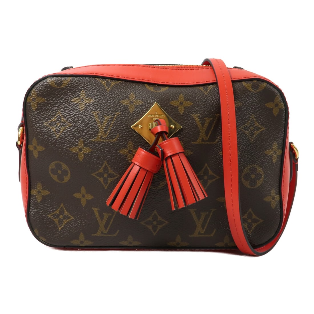 Louis Vuitton Saintonge 2 Way Bag M43556 Monogram Brown Red: Louis Vuitton Saintonge 2 Way Bag M43556 Monogram Brown Red This is a Louis Vuitton Saintonge 2 Way Shoulder Bag, model M43556, in brown/red monogram PVC coated canvas. It features a 2-way carry desig