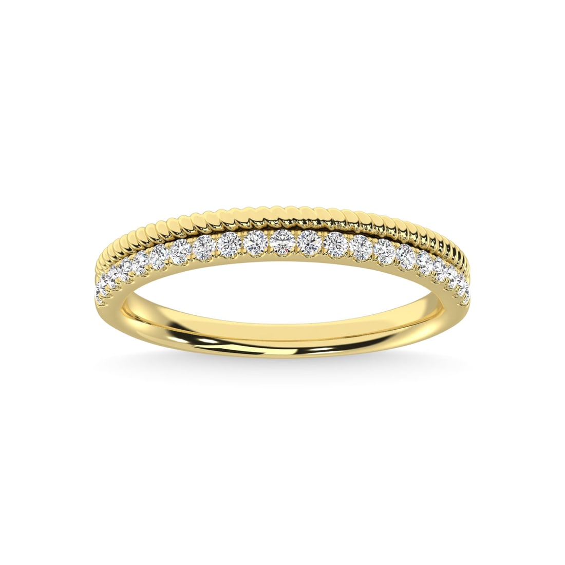 14K Yellow Gold Diamond 1/5 Ct.Tw. Stackable Band: 14K Yellow Gold Diamond 1/5 Ct.Tw. Stackable Band 14k Yellow Gold Stone Color: G-h Stone Clarity: I2 Each ring is presented in standard size 6.5. Complimentary resizing is available between sizes 510 