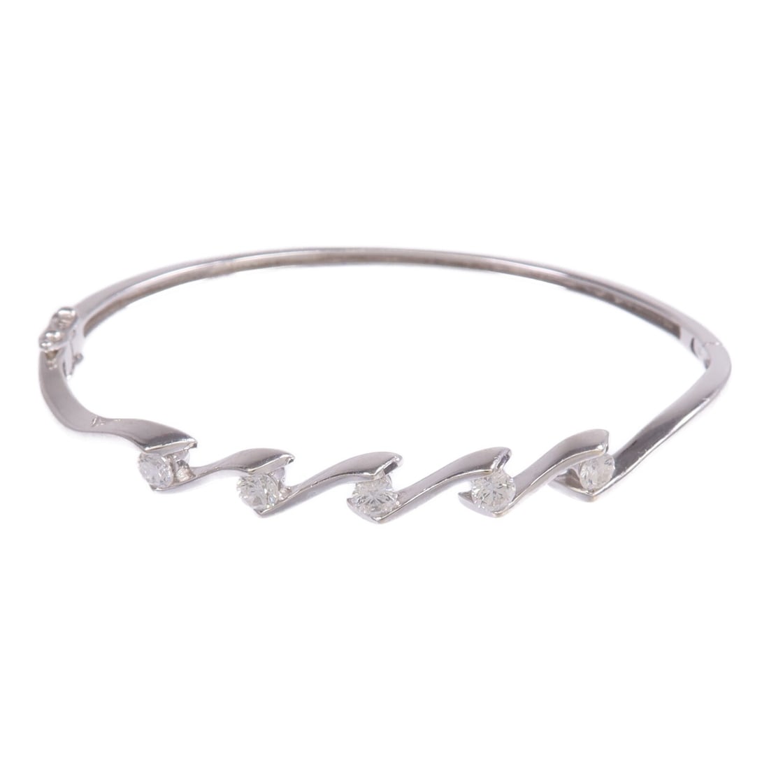 18K White Gold Diamond Bangle Bracelet by JEWELRY: 18K White Gold Diamond Bangle Bracelet by JEWELRY A women's diamond bangle bracelet in 18K white gold (K18WG) with clear color and diamond accents. The bracelet is listed as size regular and has an ap