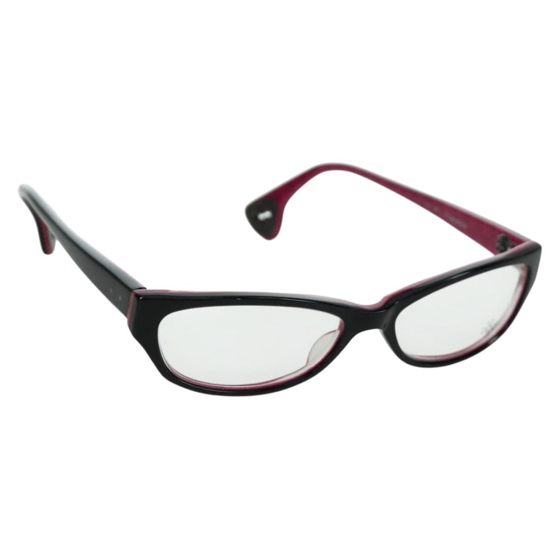 Chrome Hearts Pink Black Plastic Eyeglasses With Case: Chrome Hearts Pink Black Plastic Eyeglasses With Case These Chrome Hearts glasses feature a stylish pink and black color combination and are crafted from durable plastic. Designed for women, the glass