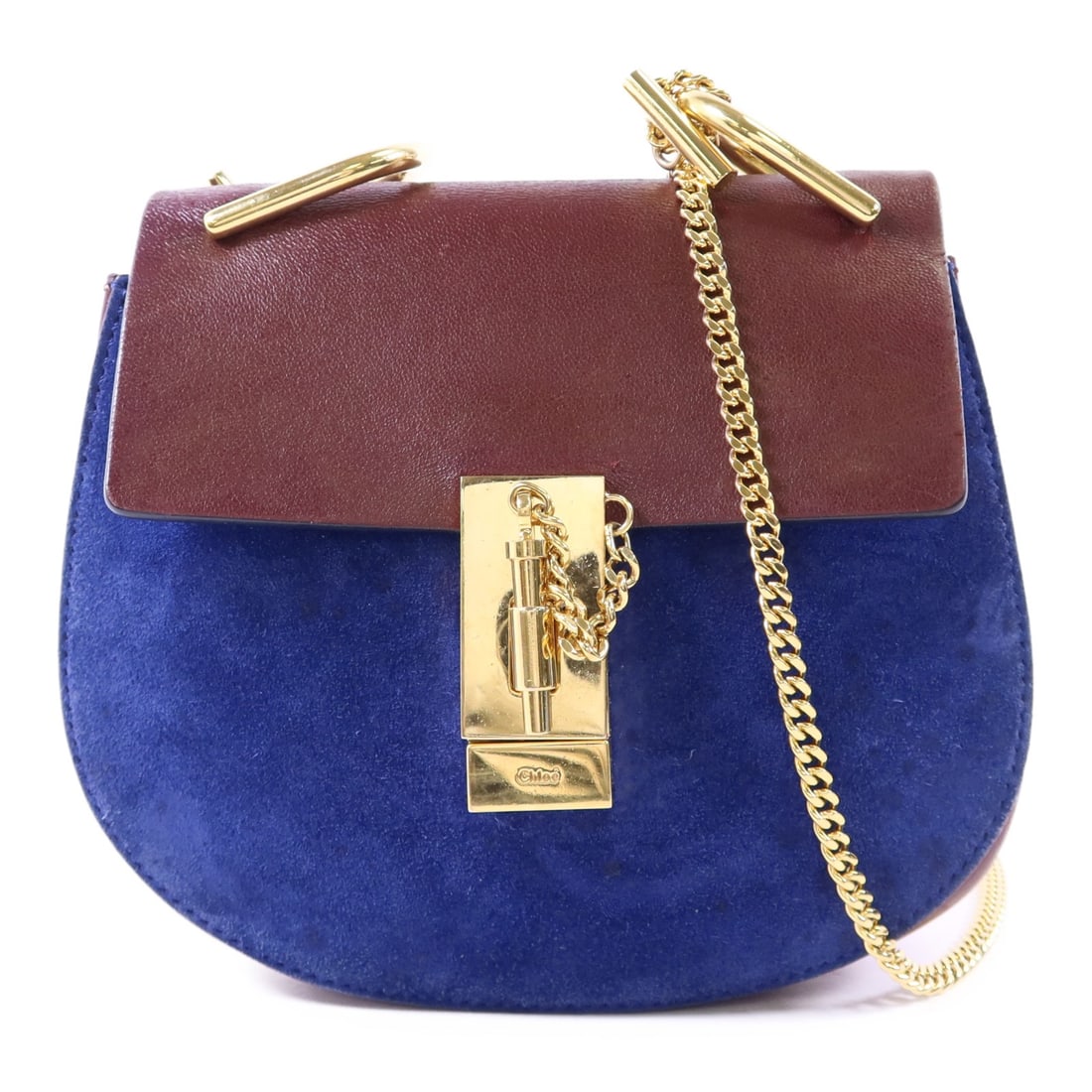 Chloe Drew Shoulder Bag Brown Blue Calfskin Suede GHW: Chloe Drew Shoulder Bag Brown Blue Calfskin Suede GHW Chloe Drew shoulder bag in brown and blue, made from calfskin (cowhide) with suede. This women's regular-size bag is made in France and features a