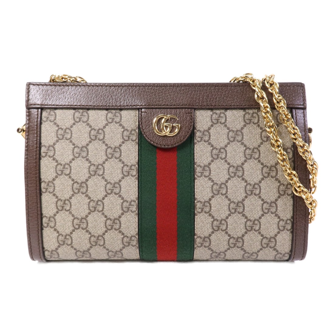 Gucci Ophidia GG Chain Shoulder Bag 503877 Brown Coated Canvas: Gucci Ophidia GG Chain Shoulder Bag 503877 Brown Coated Canvas Gucci Ophidia GG Chain Shoulder Bag, model 503877, in brown PVC coated canvas with a brown frame color and GG hardware. This women's shou
