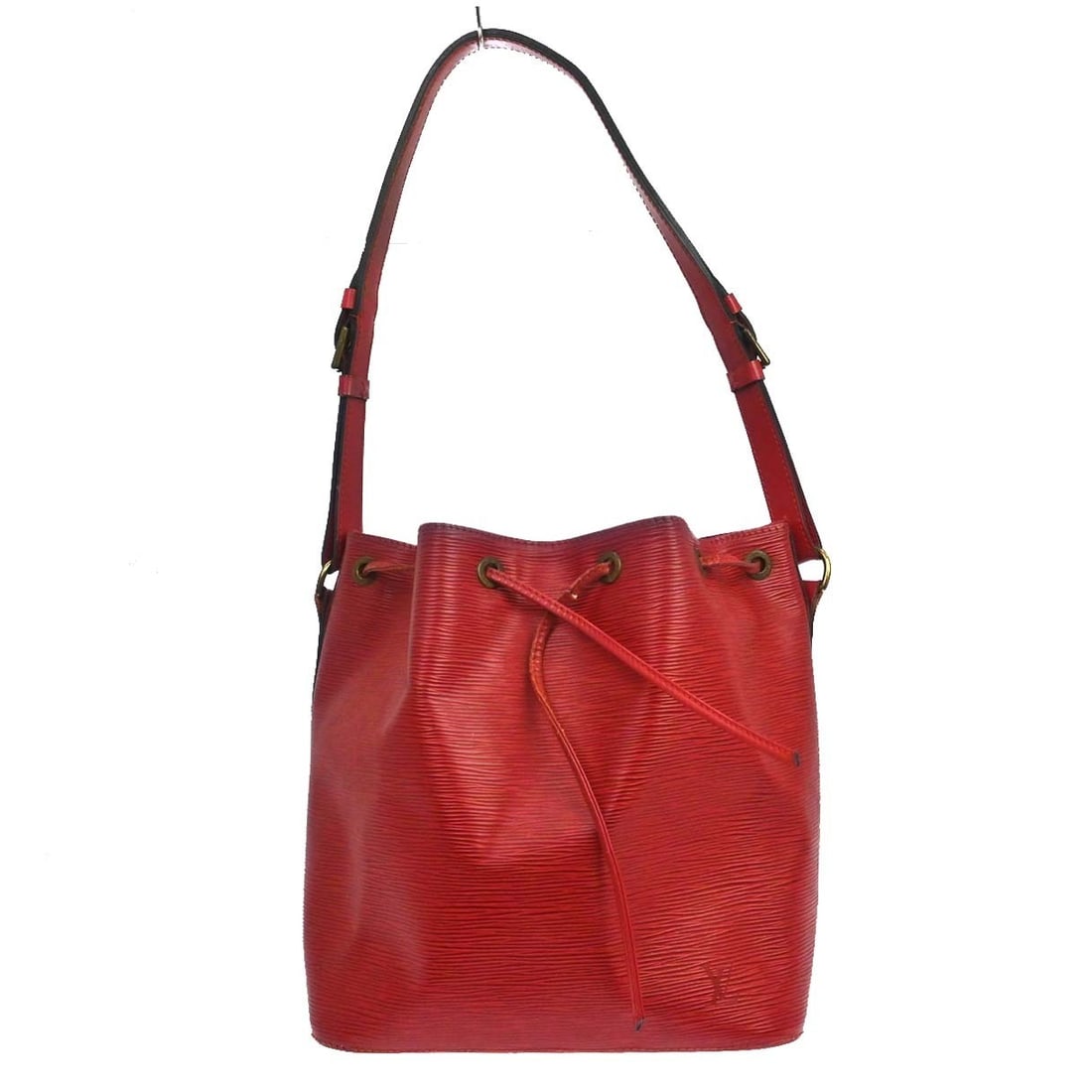 Louis Vuitton Petit Noe Red Epi Leather Shoulder Bag M44107: Louis Vuitton Petit Noe Red Epi Leather Shoulder Bag M44107 Vintage Louis Vuitton Petite Noe shoulder bag in red Epi leather with a drawstring closure and adjustable leather strap. This women's bag fe