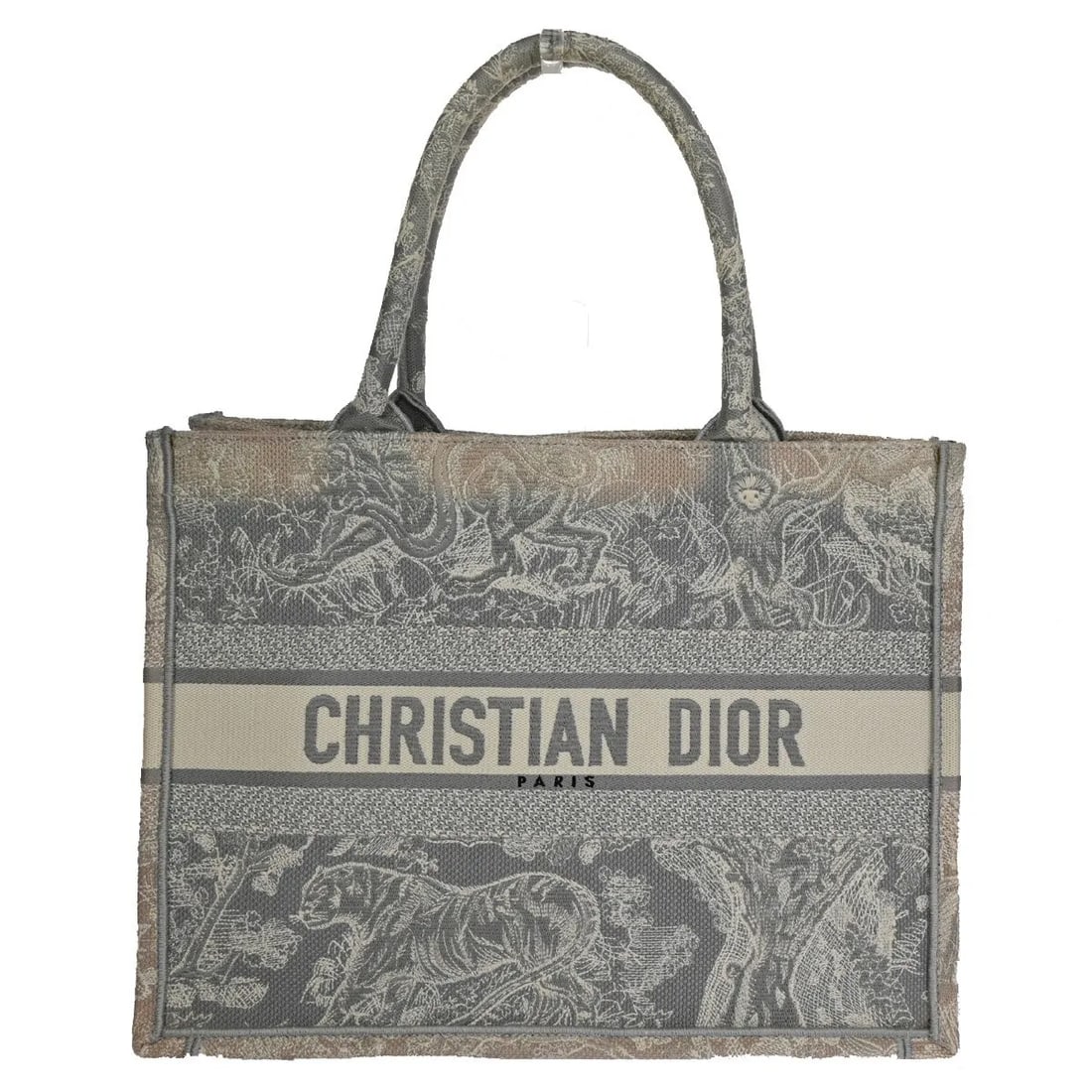 Gray Embroidered Canvas Book Tote Bag by Christian Dior: Gray Embroidered Canvas Book Tote Bag by Christian Dior This Christian Dior Book Tote features an embroidered canvas design in gray, crafted for women. Made in Italy, the tote showcases the brand's si