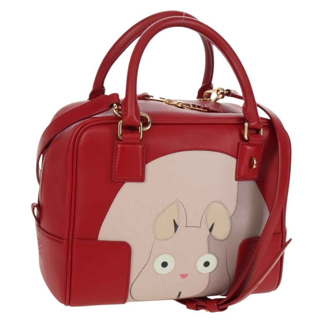 LOEWE Amazona 21 Red Leather Hand Bag Studio Ghibli Spirited Away: LOEWE Amazona 21 Red Leather Hand Bag Studio Ghibli Spirited Away LOEWE x Studio Ghibli Spirited Away Amazona 21 handbag in red leather with gold color accents. Made in Spain, this women's bag measure