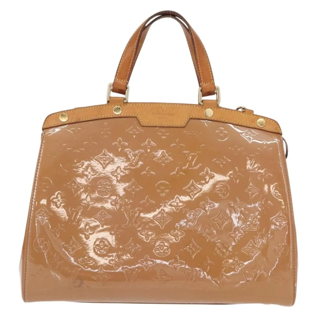 Louis Vuitton Brea patent leather handbag in brown: Louis Vuitton Brea patent leather handbag in brown This pre-owned Louis Vuitton Brea Handbag features a brown Monogram Vernis patent leather exterior. Designed for women, it displays signs of use, inc