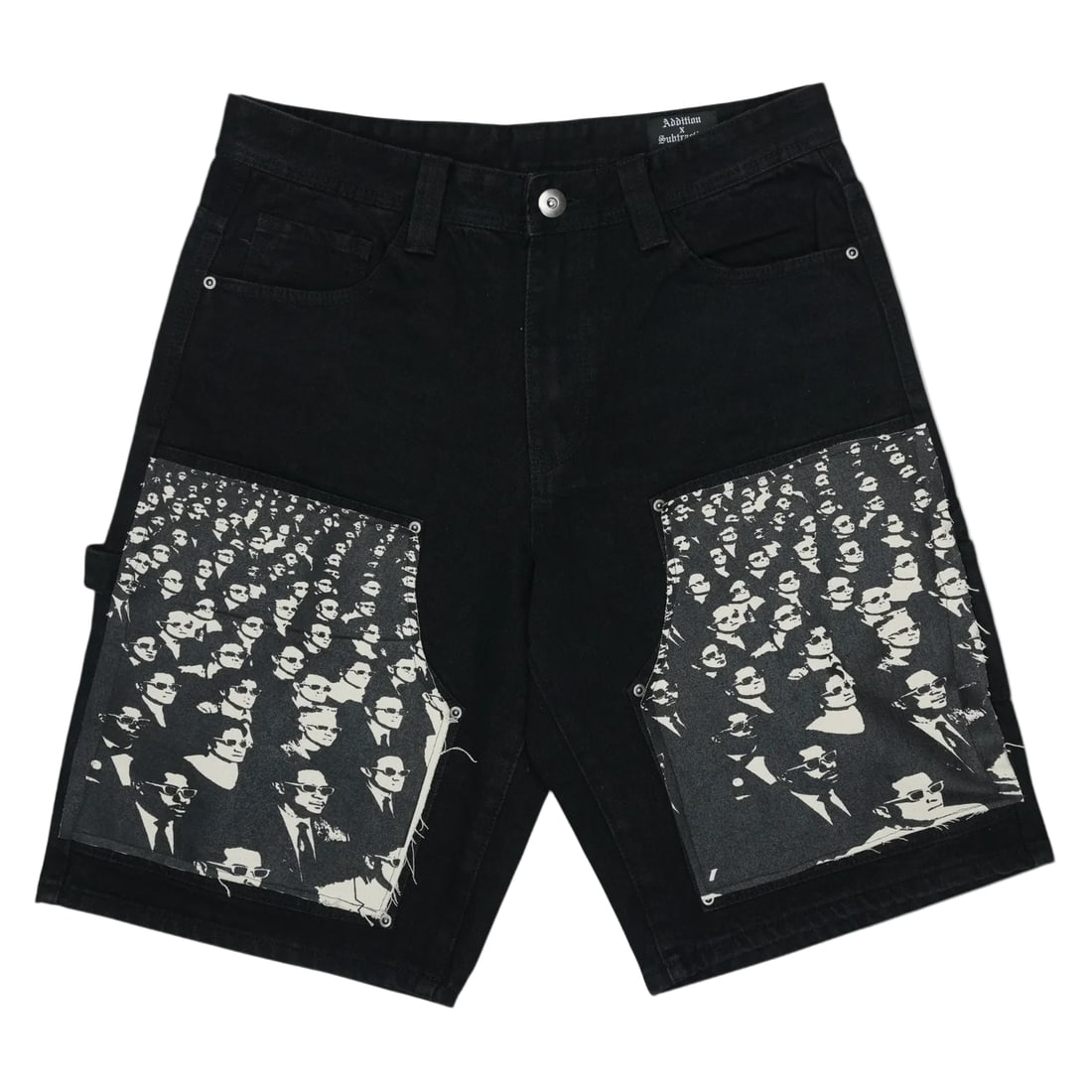 Addition By Subtraction black cotton denim shorts Watch Party XS: Addition By Subtraction black cotton denim shorts Watch Party XS These black denim shorts offer a relaxed fit made from durable cotton denim. Each pair is unique and hand-altered in the U.S., providin