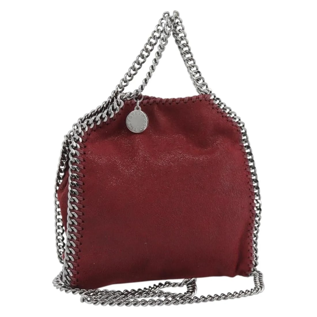 Stella McCartney Falabella Fold Over Clutch Burgundy Polyester: Stella McCartney Falabella Fold Over Clutch Burgundy Polyester Stella McCartney Falabella Fold Over Clutch in burgundy, designed for women. It is made from polyester and measures 18 cm x 17 cm x 8 cm.