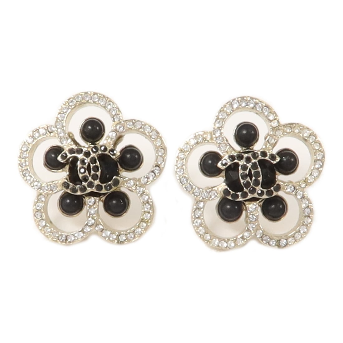 CHANEL Camelia CC Metal Earrings Black and Light Gold (1 of 7)