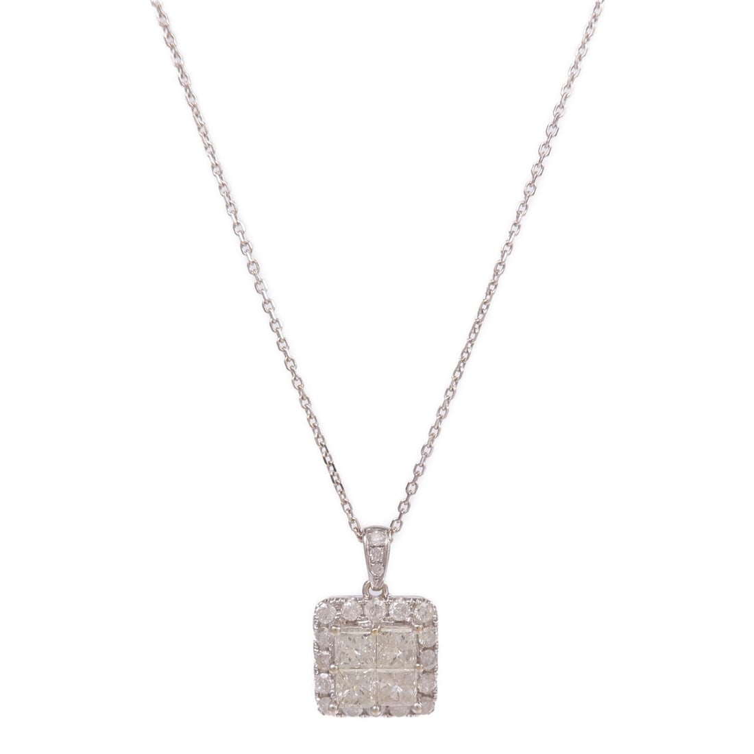 18K White Gold Diamond Necklace 1.36ct 0.52ct: 18K White Gold Diamond Necklace 1.36ct 0.52ct Diamond necklace in 18K white gold (K18WG) with clear diamonds. It is designed for women and features a necklace style with a clear color presentation. Th