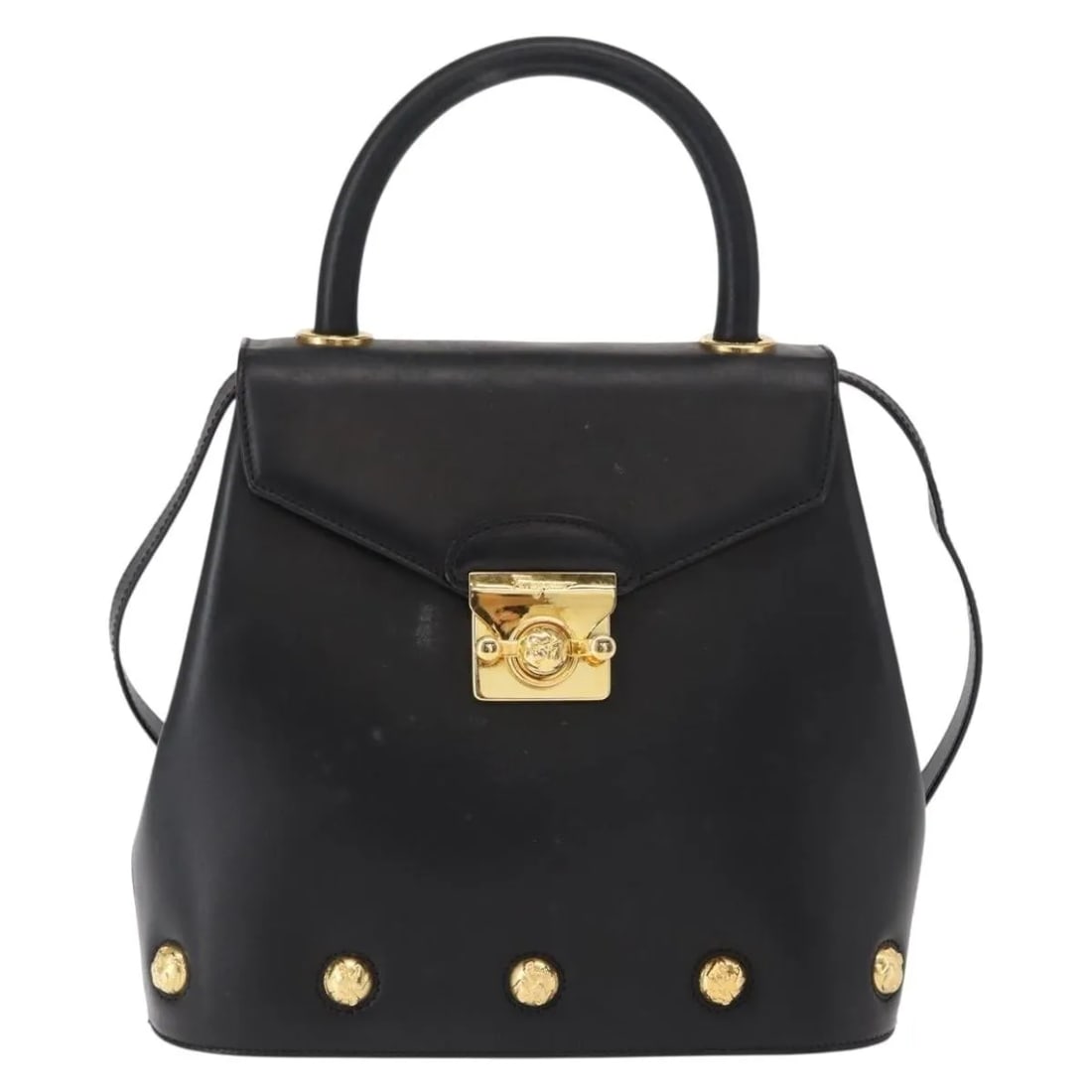 Salvatore Ferragamo Vintage Handbag Black Leather Italy: Salvatore Ferragamo Vintage Handbag Black Leather Italy This vintage Salvatore Ferragamo handbag for women is crafted from black leather. It features signs of previous use including surface rubbing, s