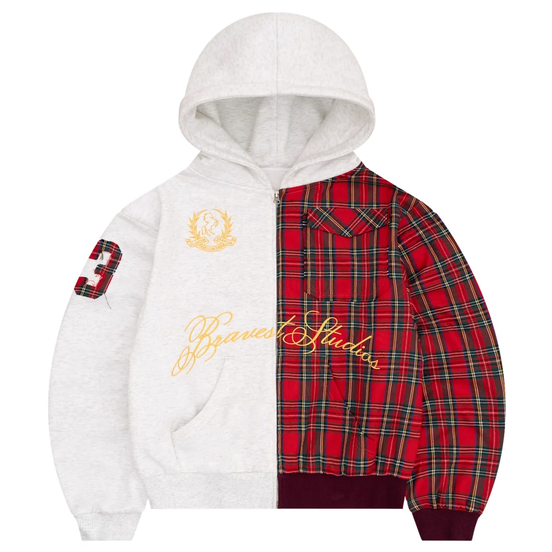Half Plaid Zip Front Hoodie by Bravest Studios Size Small (1 of 2)