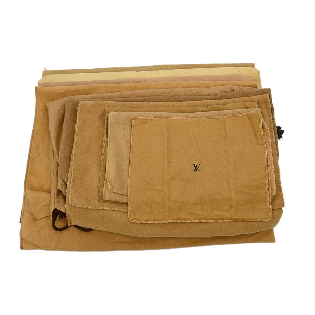 Set of 10 Louis Vuitton Authentic Cotton Dust Bags Brown Beige: Set of 10 Louis Vuitton Authentic Cotton Dust Bags Brown Beige Set of 10 authentic Louis Vuitton dust bags in brown and beige cotton. These unisex dust bags show overall signs of use with reasonable w