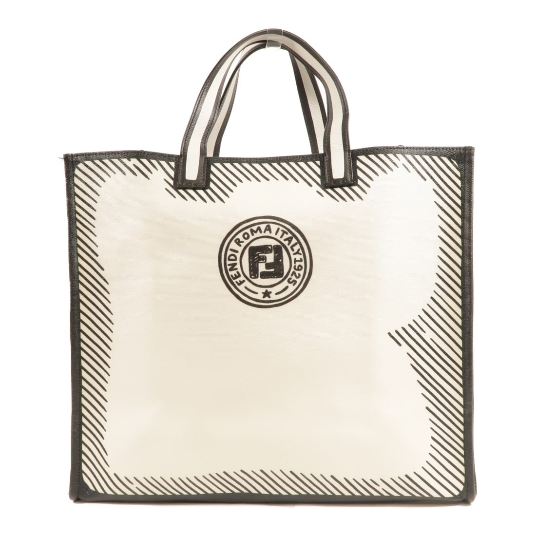 FENDI Joshua Vides Shopper Tote in White PVC Coated Canvas: FENDI Joshua Vides Shopper Tote in White PVC Coated Canvas This Fendi Joshua Vides Shopper Tote handbag is made from PVC coated canvas in a white, black, and white colorway. It features an inside zip 
