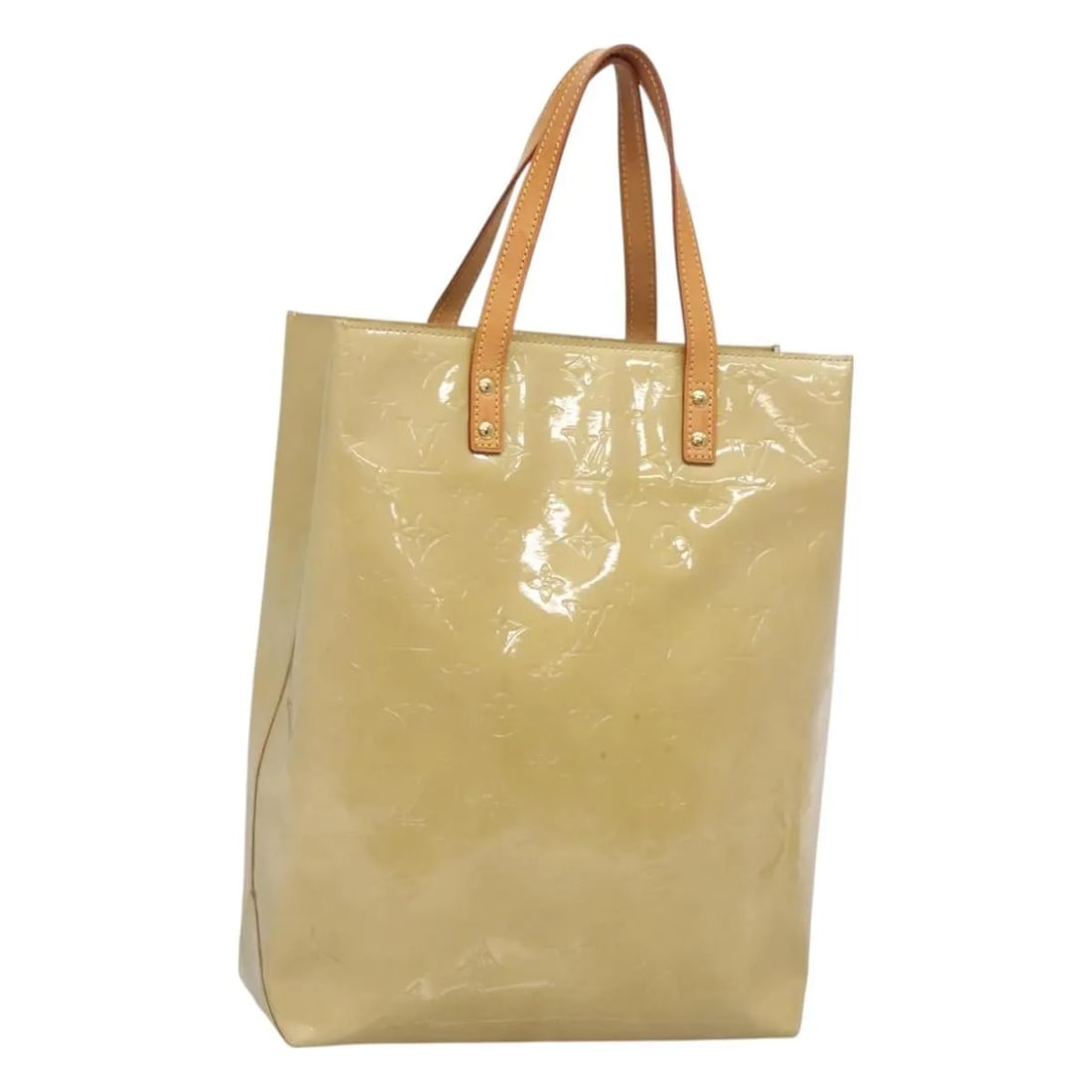 Louis Vuitton Reade Beige Patent Leather Handbag: Louis Vuitton Reade Beige Patent Leather Handbag This Louis Vuitton Reade Handbag in Monogram Vernis features a beige patent leather exterior and is designed for women. The bag is made in France and o